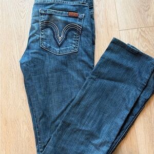 7 For All Mankind Dark Blue Straight Leg Jeans with Embroidered Back Pocket